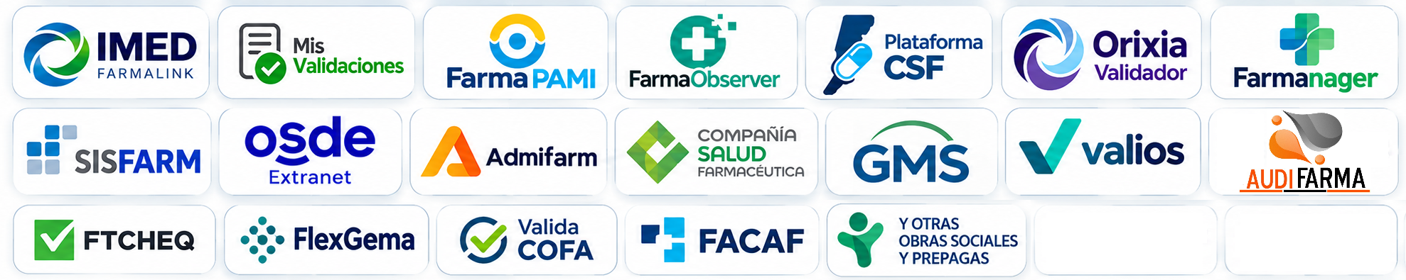 Logos de los validadores online de obras sociales y prepagas